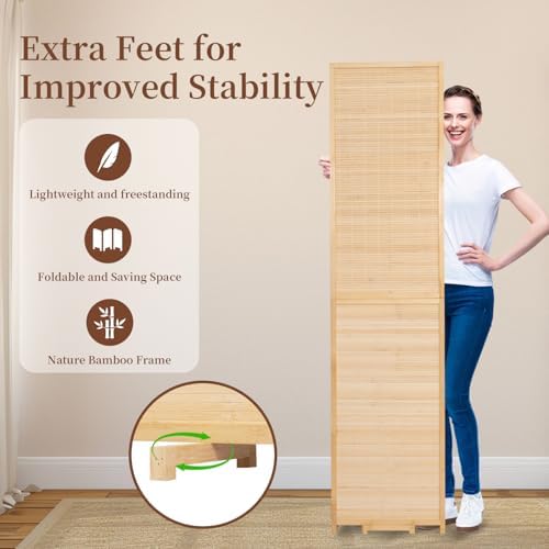Bamboo Room Divider 8 Panel Wall Divider,Folding Screen W/Extra Stable Base - Image 3