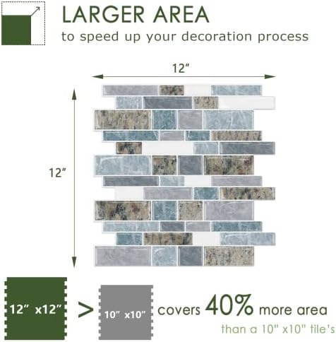 STICKGOO 10-Sheet Peel and Stick Backsplash for Kitchen, Decorative Self Adhesive Backsplash Tiles(Light Blue & Brown Granite, Thicker Design) - Image 5
