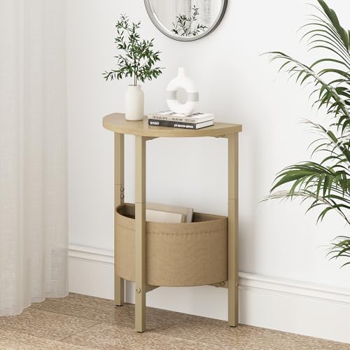 Vagusicc Small Round Side Table End Table, Tall Accent Table with Storage Basket, Set of 2 Half Round Tables Half Moon Tables, Coffee Bedside Tables, Modern Nightstand for Living Room Bedroom,Natural - Image 2