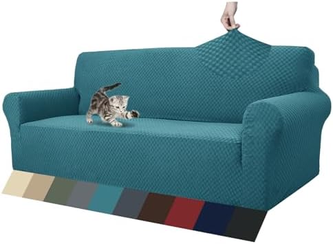 ZNSAYOTX 1 Piece Jacquard Couch Covers for 3 Cushion Couch Living Room High Stretch Sofa Cover Pets Dogs Friendly Anti Slip Thickened Slipcovers Furniture Protector (Sofa, Peacock Blue) by ZNSAYOTX