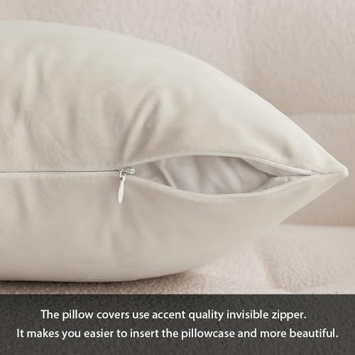 MIULEE 12x20 Inch Lumbar Velvet Throw Pillow Covers Cream White - Image 3