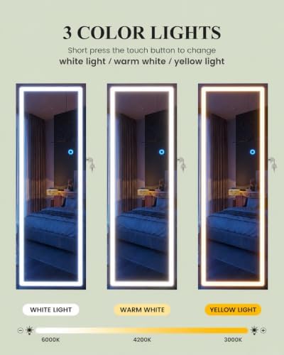 LVSOMT 42.5" Wall Mounted Jewelry Organzier with LED Mirror, Green - Image 5