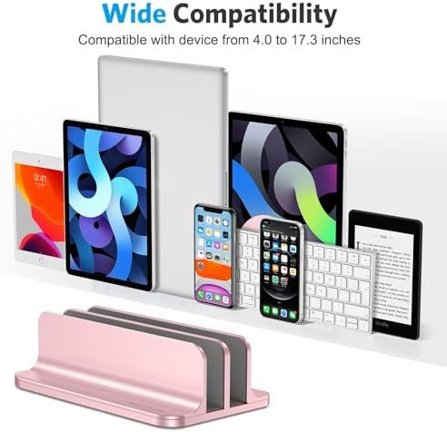 OMOTON Dual Vertical Desk Laptop Stand Holder, Fits MacBook Air, Rose Gold - Image 3