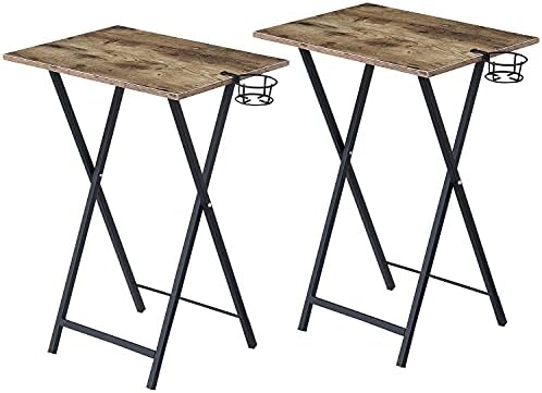 VECELO Folding TV Tray for Eating Set of 2, Portable Dinner/Snack Table with Cup Holder for Couch, Living Room and Small Space, Grey & Black by VECELO