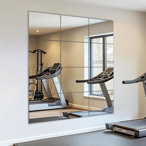 VASUHOME Home Gym Mirrors 12 Inch x 12PCS, HD Glass Wall Mounted Mirror Tiles for Home Gym, Bedroom, Living Room, Door, Closet by VASUHOME