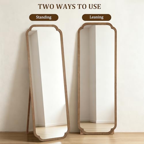WallBeyond Farmhouse Full Length Mirror with Stand 22x65 Inch, Wooden Frame Floor Mirror,for Bedroom, Entryway, Living Room(Natural) - Image 4