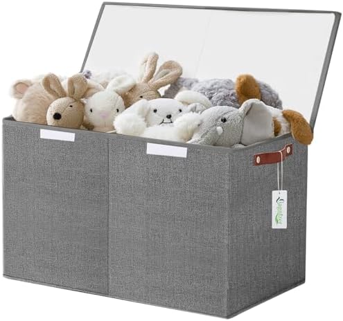 Bagnizer Large Toy Storage Box with Lids, Collapsible Sturdy Baby Storage Organizer Chest Bin Basket for Kids, Boys, Girls, Playroom, Nursery, Bedroom, Closet 25"x13"x16" (Gray) by Bagnizer