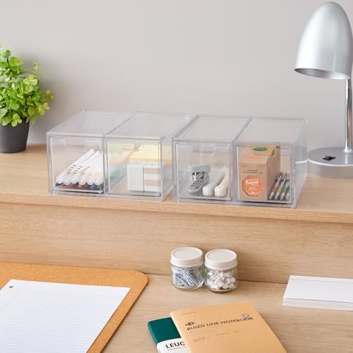 STORi Stackable Desk Organizer drawers, Clear Pen Pencil Makeup Brush drawers for Desktops and Vanities, 4 Tall Drawers (Made in USA) - Image 5