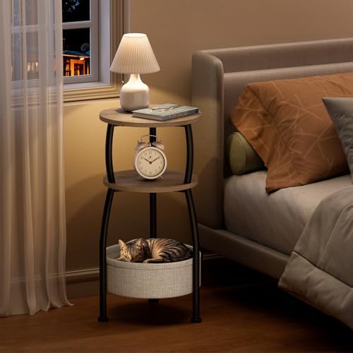 Round Side Table for Living Room with Storage Basket, 11.81in - Image 5