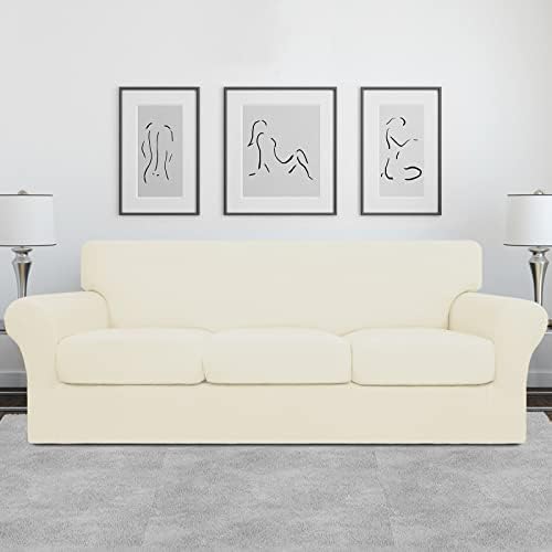 Easy-Going 4 Pieces Stretch Sofa Cover for 3 Cushion Couch Washable - Image 3