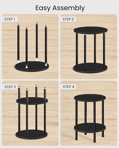 CHOEZON Side Table Set of 2, 2-Tier Round End Table, Small Nightstand with Sturdy Metal Tube, Industrial Coffee Table, for Living Room, Bedroom, Black TBZ01P2BB - Image 6