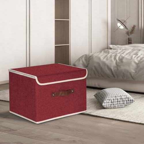 TYEERS Foldable Storage Boxes with Lids 5 Pack Fabric Storage Bins with Lids, Closet Organizers for Clothes Storage, Room Organization, Office Storage, Toys - Red Wine - Image 5