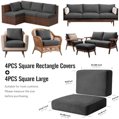 8Pcs Outdoor Cushion Covers, Stretch Patio Furniture Couch Chair Slipcovers - Image 2