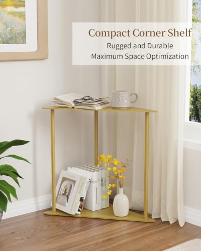 Yawinhe Triangle Metal Side Table,2-Tier Small Corner Table,Golden,1 Pack - Image 4
