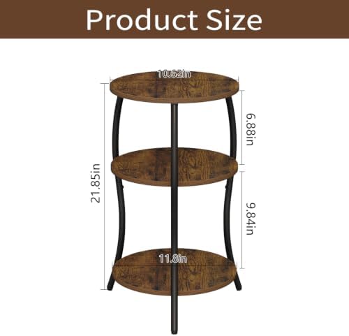 YINMIT 3 Tier Wooden Small Round Side Table with Adjustable Feet - Image 3