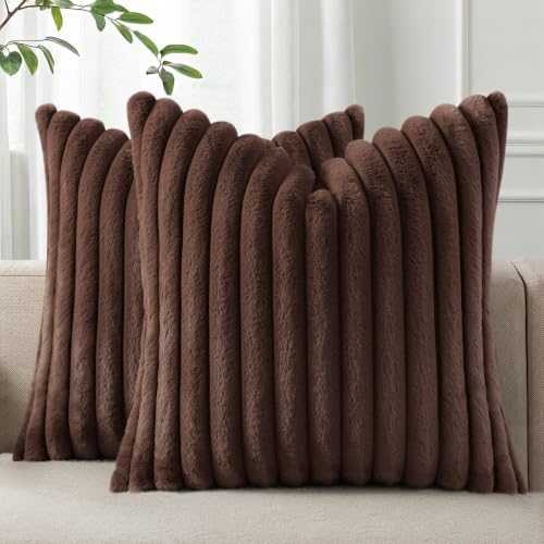 Pallene Faux Fur Decorative Throw Pillow Covers 22x22 Set of 2, Chocolate by PALLENE