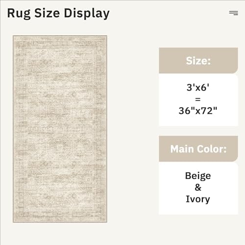 Soalmost Washable Kitchen Runner Rug 3x6 Hallway Entry Rugs Non-Slip, Beige - Image 5