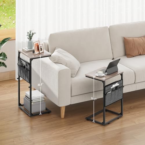 Vagusicc C Shaped End Table, Set of 2 Tall Side Table for Couch, Adjustable Height Small Couch Side Table for Small Spaces, End Table Slide Under Sofa Table TV Tray Arm Table for Living Room, Grey - Image 6