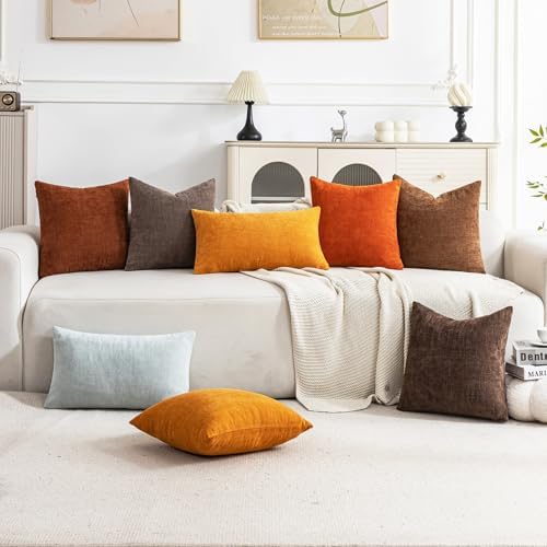 Set of 4 Soft Textured Decorative Throw Pillow Covers 18x18 Inch Cozy Farmhouse Cushion Cover Square Accent Pillow Cases for Bed Couch Sofa Living Room, Burnt Orange - Image 2