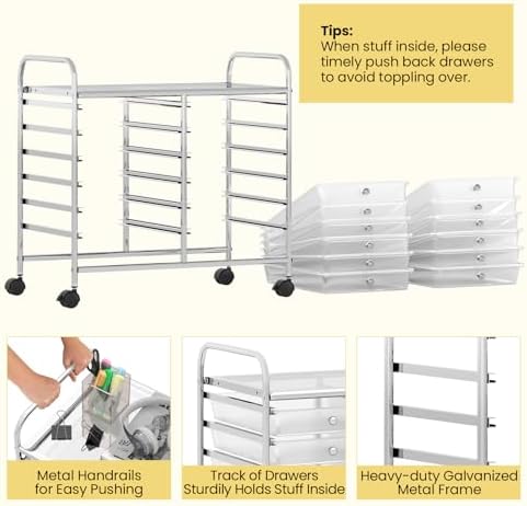 Giantex 12 Drawers Rolling Cart, Mobile Storage Drawer Cart, Classroom Organizer Cart for Office School Supplies Tools Scrapbook Paper Craft Small Printer, Utility Cart on Wheels, Clear - Image 6