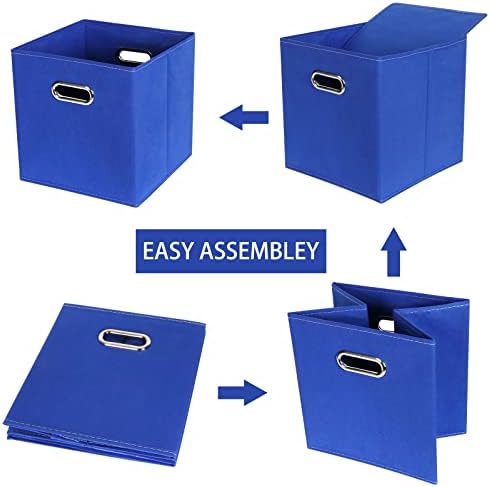 Fabric Cloth Storage Bins,Fabric Cube Bins Organizer with Dual Handles Foldable Cube Storage Baskets for Home Bedroom Storage,Set of 6,(Dark Blue) - Image 6