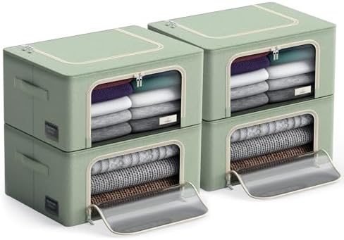 Sorbus Clothes Storage Bins, Clear Window & Handles (4 Pack, Teal) by Sorbus