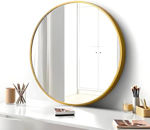 SCWF-GZ 20" Round Mirror Circle Wall Mounted Hanging/Against Wall Gold - Image 6