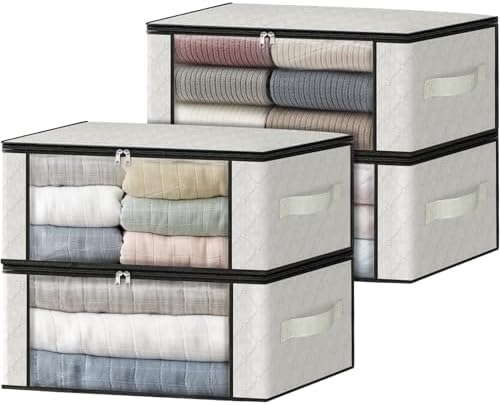 HomeHacks 4-Pack Clothes Organizer Storage Bags, 35L Storage Bins, White by HomeHacks