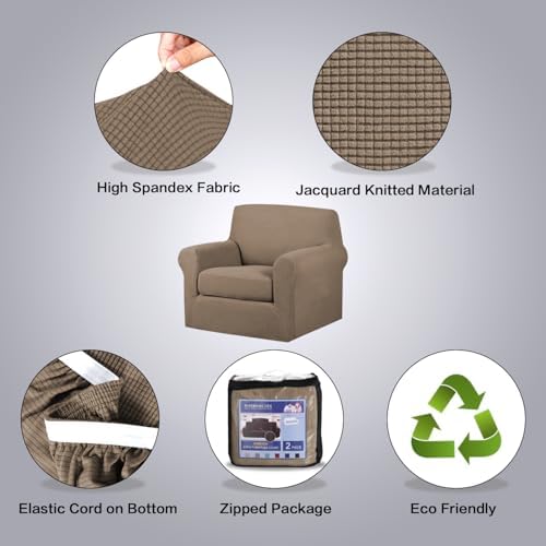 H.VERSAILTEX 2 Piece Couch Cover Stretch Stylish Chair Cover Furniture Protector Featuring Jacquard Textured Twill Fabric High Spandex Slipcover (Chair, Macchiato) - Image 4