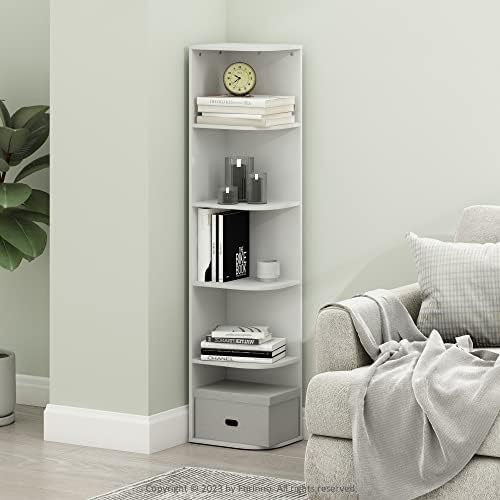 Furinno PASIR Book Shelf, 5-Tier Corner Bookshelf with Open Shelf, Standing Bookcase, 9.3 x 12 x 51.7, for Organization and Storage, for Living Room, Bedroom, Home Office, White - Image 2