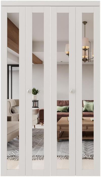 Bifold Doors for 48" x 80" Opening, Mirror Interior Folding Closet, White - Image 2