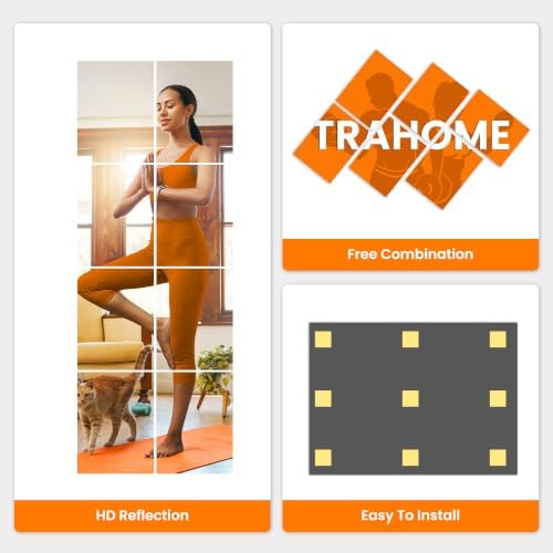 TRAHOME Wall Mirror Tiles, 16"x12"x8PCS Full Length Home Gym Mirror - Image 6