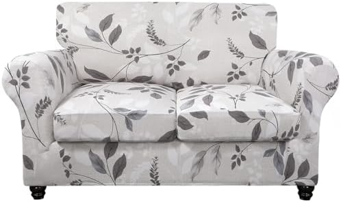SearchI Stretch Sofa Cover Printed Couch Cover, Floral Pattern 3 Pieces Loveseat Slipcover with 2 Separate Cushion Cover, Washable Furniture Protector for Living Room(Loveseat, Elegant Foliage) by SearchI