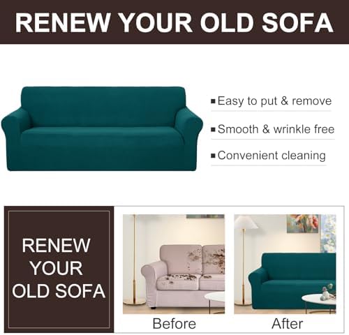 U-NICE HOME Stretch Couch Cover Slipcover for 3 Cushion Sofa, Blue - Image 5