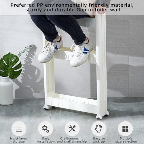 3.54 Slim Storage Cart Durable Bathroom Organizer Slide Out Storage Cart Rolling Utility Cart Slide Out Organizer Narrow Shelf Rack for Kitchen Bathroom Study Office - Image 6