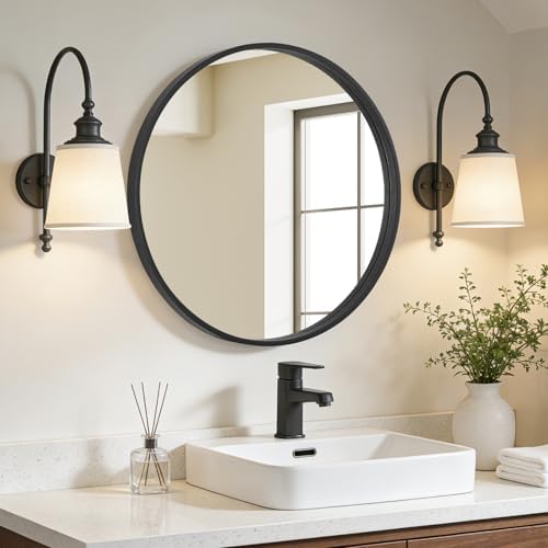 WallBeyond Black Round Wood Mirror 24 inch Circle Wall Mirror for Bathroom Round Wall Mirror for Wall Decor, Vanity, Entryway Living Room - Image 2
