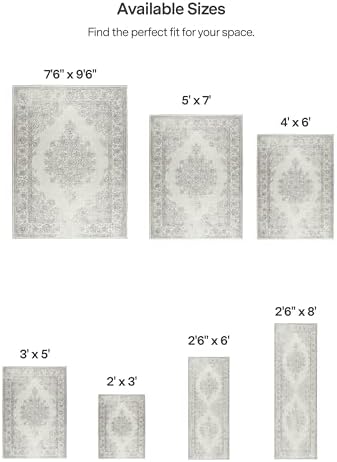 ReaLife Rugs Machine Washable Area Rug - Living Room Bedroom Bathroom Kitchen Entryway Office - Padded Low Pile Stain Resistant Premium - Boho Farmhouse Vintage - Paige - Ivory 5' x 7' - Image 2