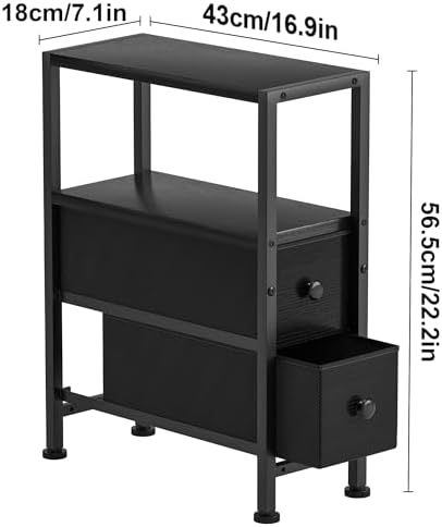 Small Narrow Side Table with Drawers, Skinny End Table for Small Spaces, Slim Nightstand with Storage, Sofa Bedside Table in Living Room, Bedroom, Study, Kitchen and Balcony (Black) - Image 3