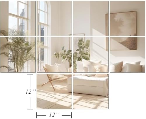 Vlush Adhesive Mirror Tiles 12'' x 12'' x 10PCS Home Gym Decor Full Body & Full Length Mirrors Wall Mounted Mirrors Decorative for Home Gym, Door, Bedroom & Bathroom - Image 2