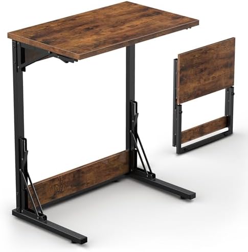 Tatub 24" TV Tray Table, Folding C Shaped End Table, Small Sofa Side Laptop Desk for Living Room, Bedroom, Rustic Brown by Tatub