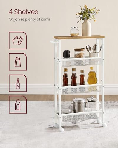VASAGLE 4-Tier Slim Rolling Storage cart with Wheels, 5.1 Inches, Metal - Image 4
