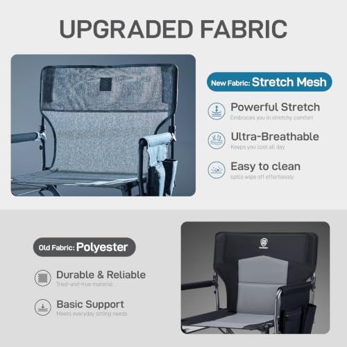 EVER ADVANCED Camping Directors' Chair with Side Table, Portable Folding with Compact Size, Breathable & Quick Dry Design Heavy Duty Lawn Chair with Pocket, 400lbs, Elastic Mesh, Grey - Image 5