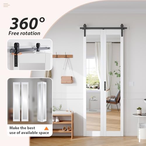 FREDBECK Bifold Mirror Closet Barn Door 36x96 Hardware Included,1 Panels - Image 4