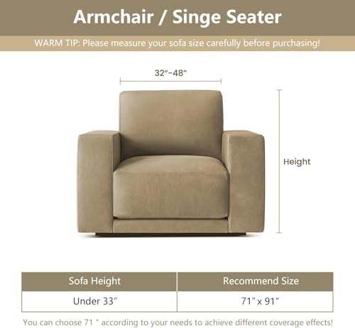 MYSKY HOME Oversized Armchair Couch Cover for 1 Cushion Couch, Washable Sofa Protector, Chair Couch Covers Sofa Covers Sofa Throws Sofa Slipcovers Futon Cover for Pet, Kid, 71"X91", Sand - Image 7