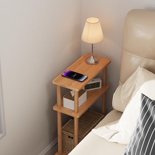 Apicizon Small Narrow Side Table, 3-Tier Skinny End Table, Natural - Image 3