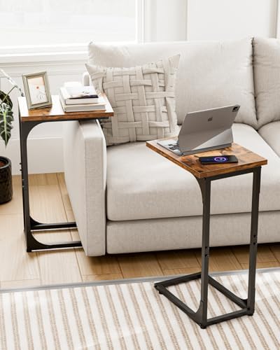 C-Shaped Side Table for Couch - Small Coffee Stand Sofa Tray Desk with Metal Frame and Waterproof Scratch Resistant, Modern End Accent for Living Room, Bedroom, Small Spaces, Rustic Brown - Image 6