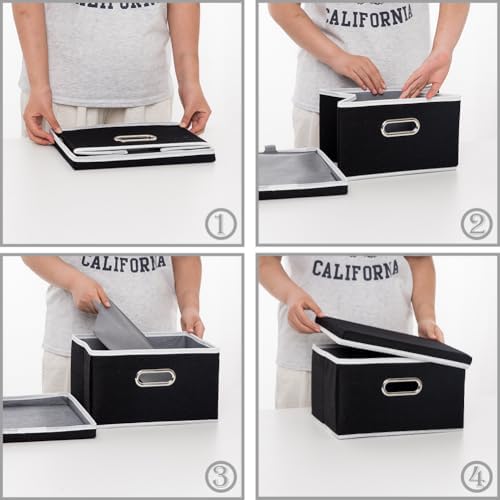 PRANDOM Storage Boxes with Lids [3-Pack] Fabric Collapsible Storage Bins Organizer Containers Baskets Cube with Cover for Home Bedroom Closet Office Nursery Black（11.4X8.6X6.7 - Image 5