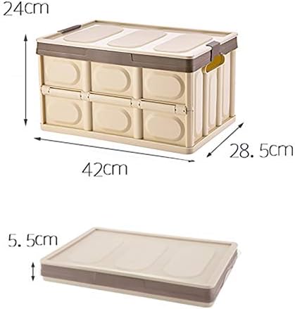Collapsible Storage Box with lid 30L Lidded Storage Bin Crates Plastic Tote Container Stackable Folding Utility Crates Shelf Basket for Clothes Books Snack Shoe Storage Container (Khaki) - Image 4