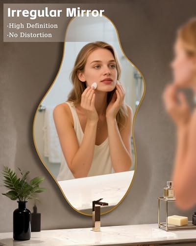 Irregular Wall Mirror 20"X 36" Asymmetrical Gold Bathroom Mirror Abstract Decorative Wall Hanging Mirror for Bedroom, Living Room, Bathroom, Entryway, Hallway - Image 6
