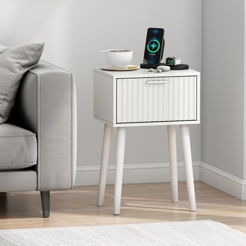 LAATOOREE Nightstands Set of 2, Small Bed Side Table with Fluted Door - Image 6